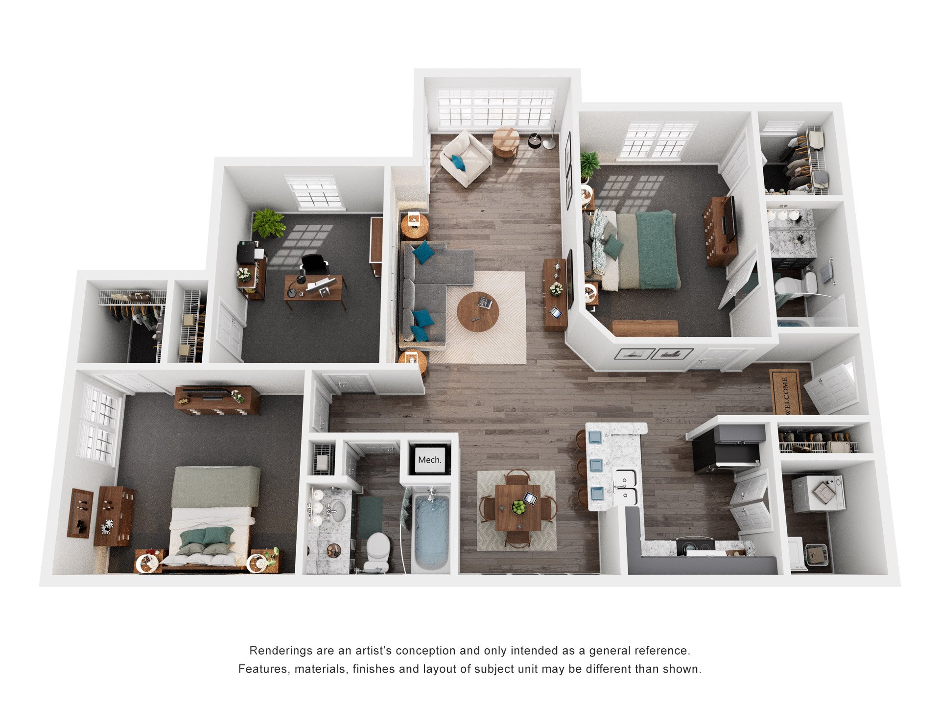 Floor plan for 3 beds, 2 baths, 1320 sqft